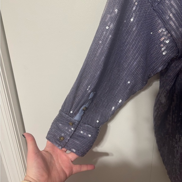 Pilcro Shimmering Sequin Blouse - Silver Blue, medium - Picture 6 of 8